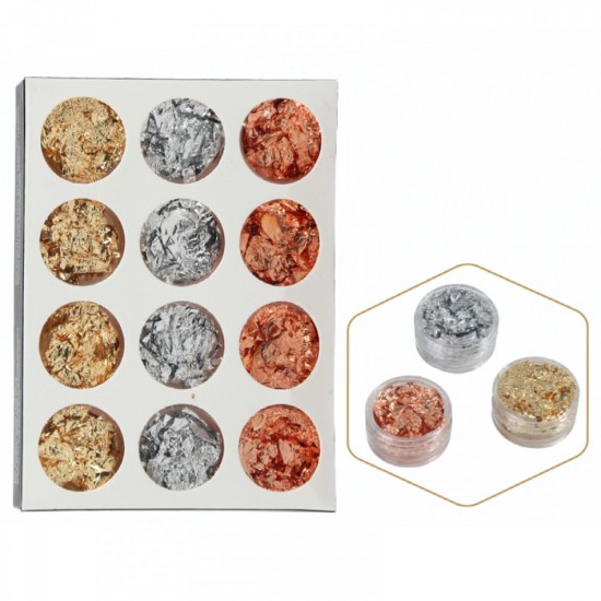 Mix Gold, Silver, Copper, leaf, Flakes 12 in box, for Antiquing ,Arts, Crafts, Decoration ,Resin